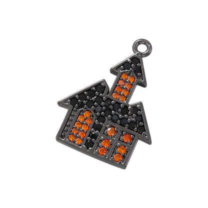 10pcs/lot CZ Paved Ghost Castle Charm for Halloween Black CZ Paved Charms Halloween Charms Charms Beads Beyond