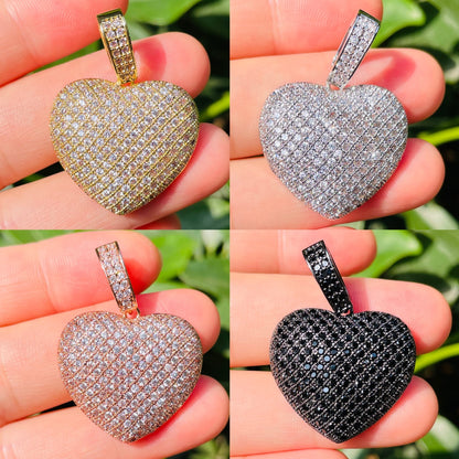 5-10pcs/lot Large Size CZ Paved 3D Heart Charms Mix Colors CZ Paved Charms Hearts New Charms Arrivals Charms Beads Beyond