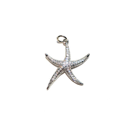 10pcs/lot Clear Turquoise CZ Paved Starfish Charms