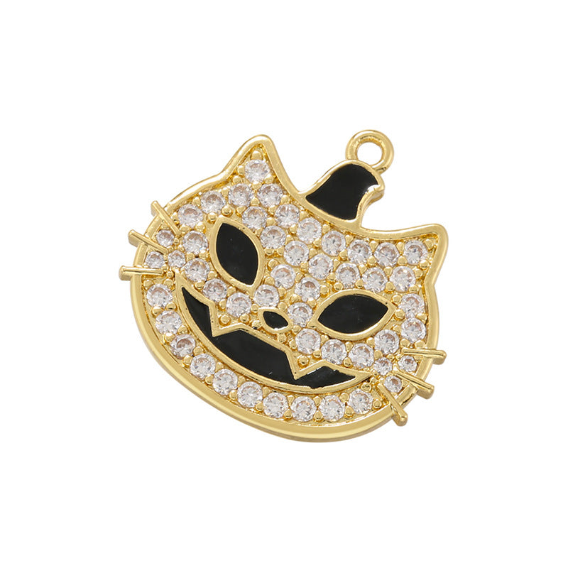 10pcs/lot CZ Paved Pumpkin Cat Charm for Halloween Clear on Gold CZ Paved Charms Halloween Charms Charms Beads Beyond