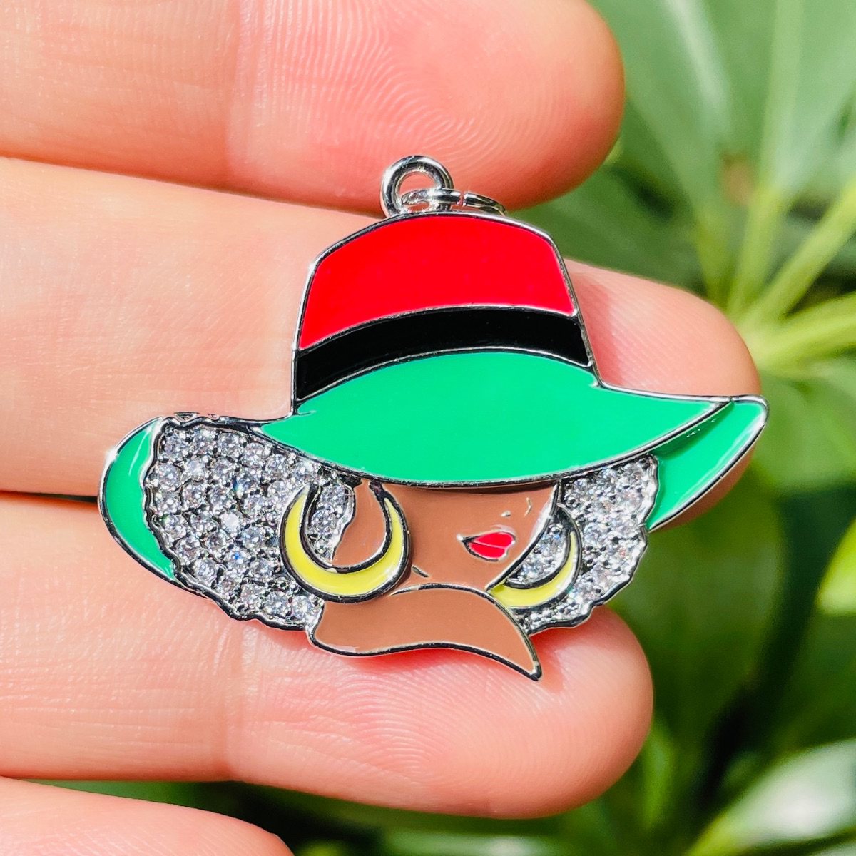 10pcs/lot CZ Paved Red Black Green Hat Afro Black Girl Charms for Juneteenth Awareness Silver CZ Paved Charms Afro Girl/Queen Charms Juneteenth & Black History Month Awareness New Charms Arrivals Charms Beads Beyond