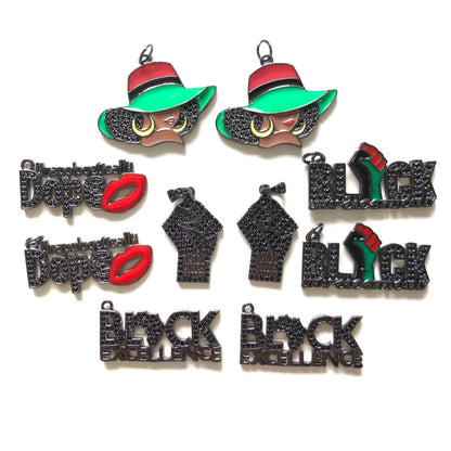 10pcs/lot CZ Pave Charms Bundle for Black History Month Juneteenth Awareness 2 Black CZ Paved Charms Juneteenth & Black History Month Awareness Mix Charms New Charms Arrivals Charms Beads Beyond