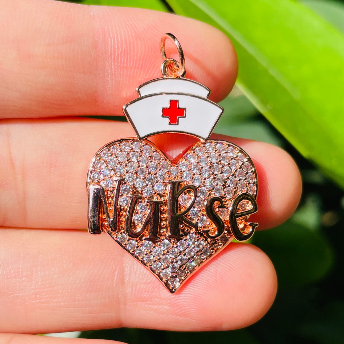 10pcs/lot CZ Pave Nurse Cap Heart Word Charms Nurse's Day Rose Gold CZ Paved Charms New Charms Arrivals Nurse Inspired Charms Beads Beyond