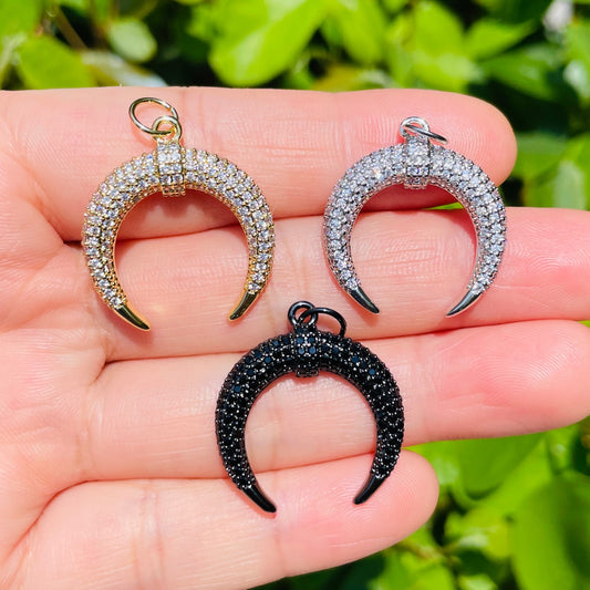 10pcs/lot 25*22.8mm CZ Paved Moon Charms