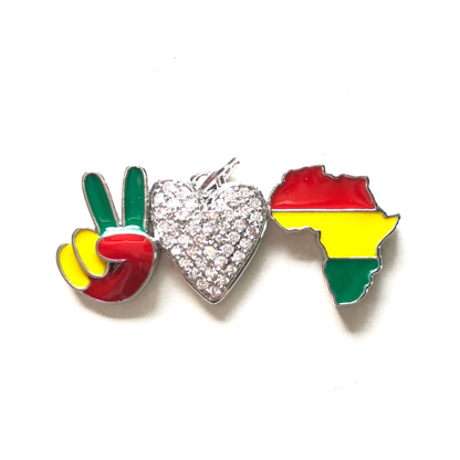 10pcs/lot CZ Pave Peace Love Juneteenth Charms for Black History Month Juneteenth Awareness Silver CZ Paved Charms Juneteenth & Black History Month Awareness New Charms Arrivals Charms Beads Beyond