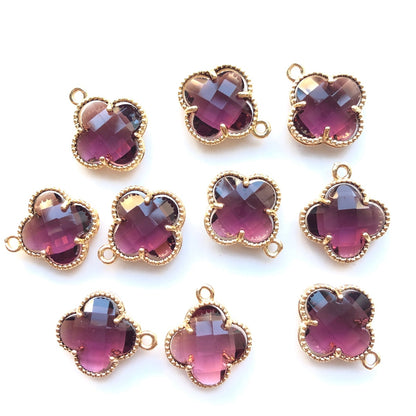 10pcs/Lot Gold Plated Glass Crystal Clover Flower Charms Grape Purple Stone Charms Flower Glass Beads New Charms Arrivals Charms Beads Beyond