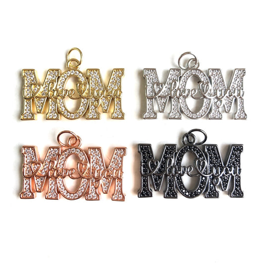 10pcs/lot CZ Pave I LOVE YOU Mom Word Charms-Mother's Day Mix Colors CZ Paved Charms Mother's Day New Charms Arrivals Words & Quotes Charms Beads Beyond