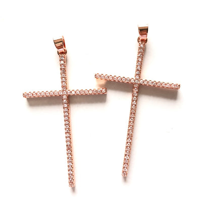 10pcs/lot Big Size Slim CZ Paved Cross Charms Rose Gold CZ Paved Charms Crosses New Charms Arrivals Charms Beads Beyond