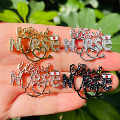 10pcs/lot CZ Pave Stethoscope Blessed Nurse Word Charms Nurse's Day Mix Colors CZ Paved Charms New Charms Arrivals Nurse Inspired Charms Beads Beyond