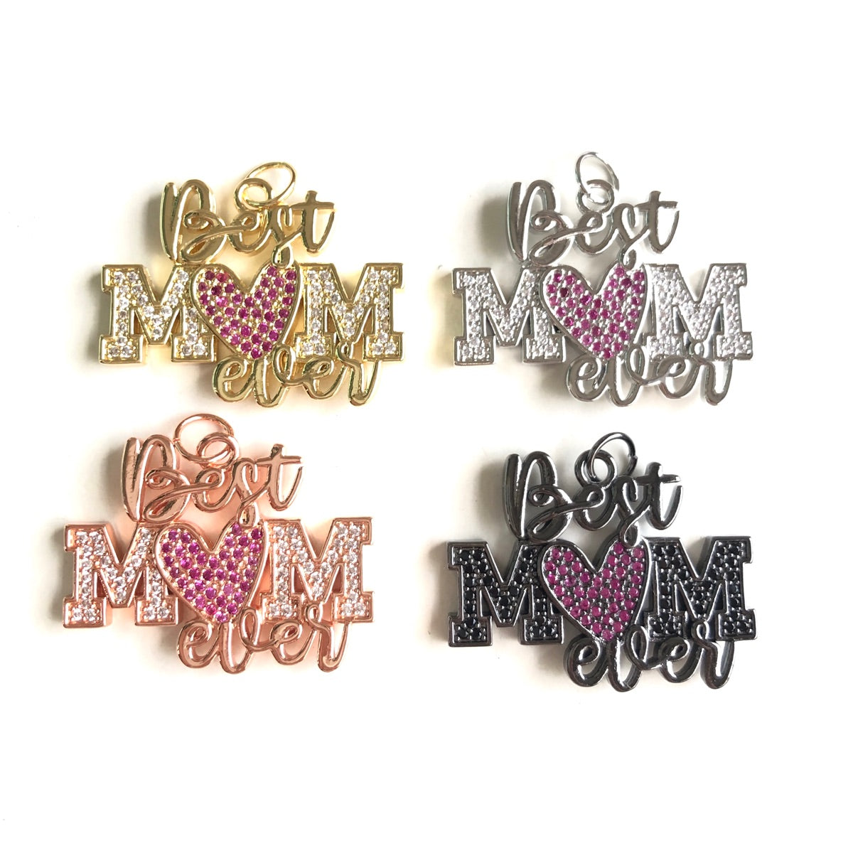 10pcs/lot CZ Pave Best Mom Ever Word Charms-Mother's Day Mix Colors CZ Paved Charms Mother's Day New Charms Arrivals Words & Quotes Charms Beads Beyond