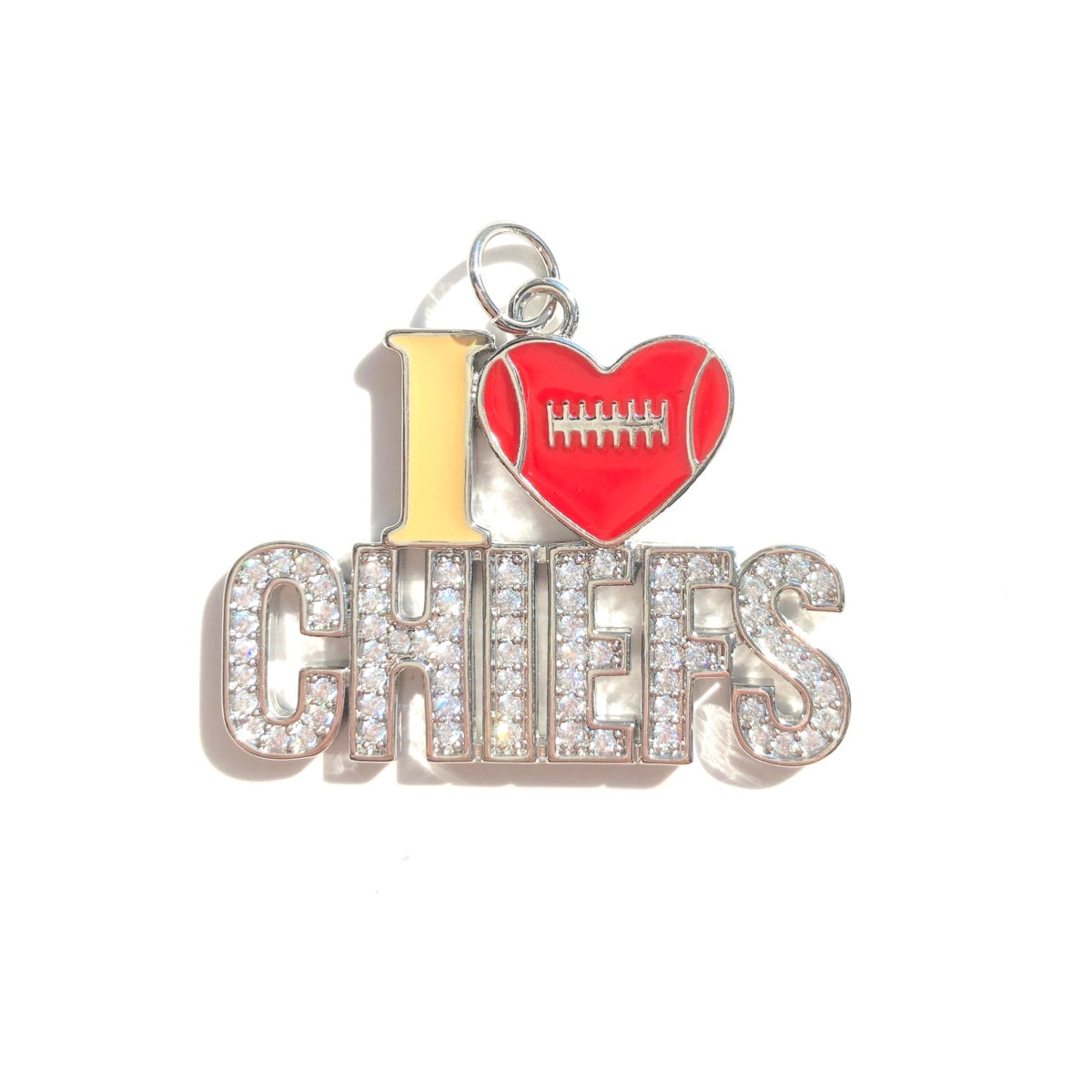 10pcs/lot CZ Paved I Love Chiefs Football Word Charms Silver CZ Paved Charms American Football Sports New Charms Arrivals Charms Beads Beyond