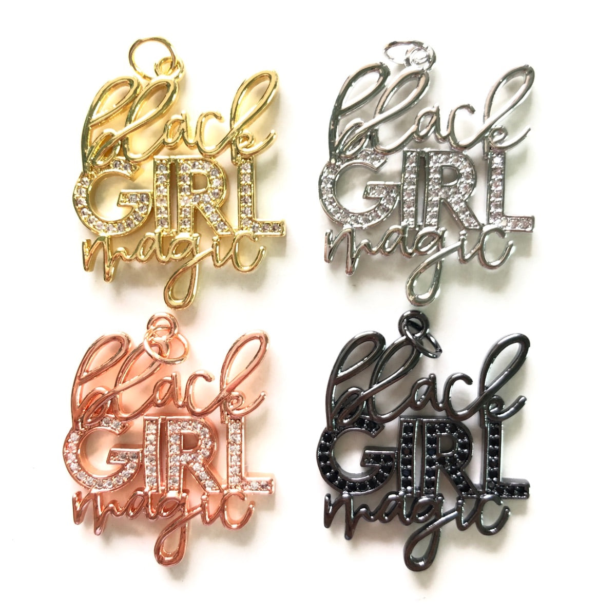 10pcs/lot CZ Paved Black Girl Magic Charms Mix Color CZ Paved Charms New Charms Arrivals Words & Quotes Charms Beads Beyond