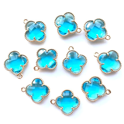 10pcs/Lot Gold Plated Glass Crystal Clover Flower Charms Lake Blue Stone Charms Flower Glass Beads New Charms Arrivals Charms Beads Beyond