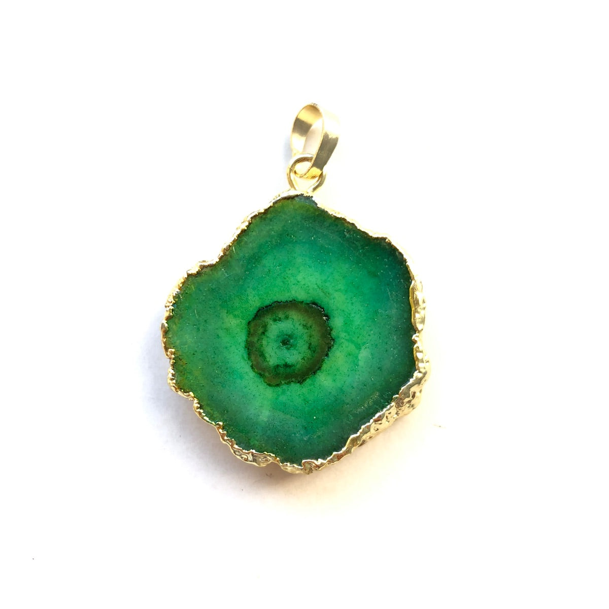 1PC 30mm Gold Plated Sun Flower Agate Charm-Premium Quality Green on Gold Stone Charms Charms Beads Beyond