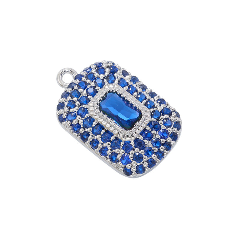 10pcs/lot Small Size Colorful Diamond CZ Pave Rectangle Charms Blue on Silver CZ Paved Charms Colorful Zirconia Diamond Small Sizes Charms Beads Beyond