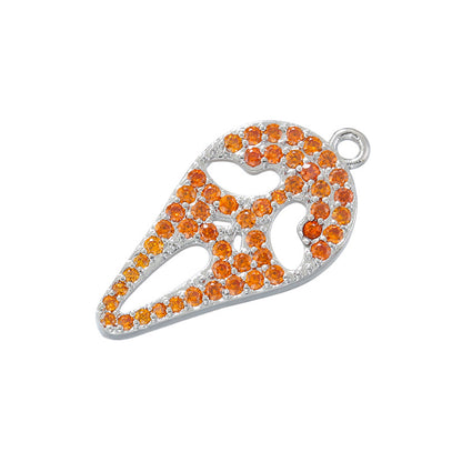 10pcs/lot CZ Paved Skull Charm for Halloween Orange on Silver CZ Paved Charms Halloween Charms Charms Beads Beyond