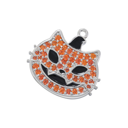 10pcs/lot CZ Paved Pumpkin Cat Charm for Halloween Orange on Silver CZ Paved Charms Halloween Charms Charms Beads Beyond