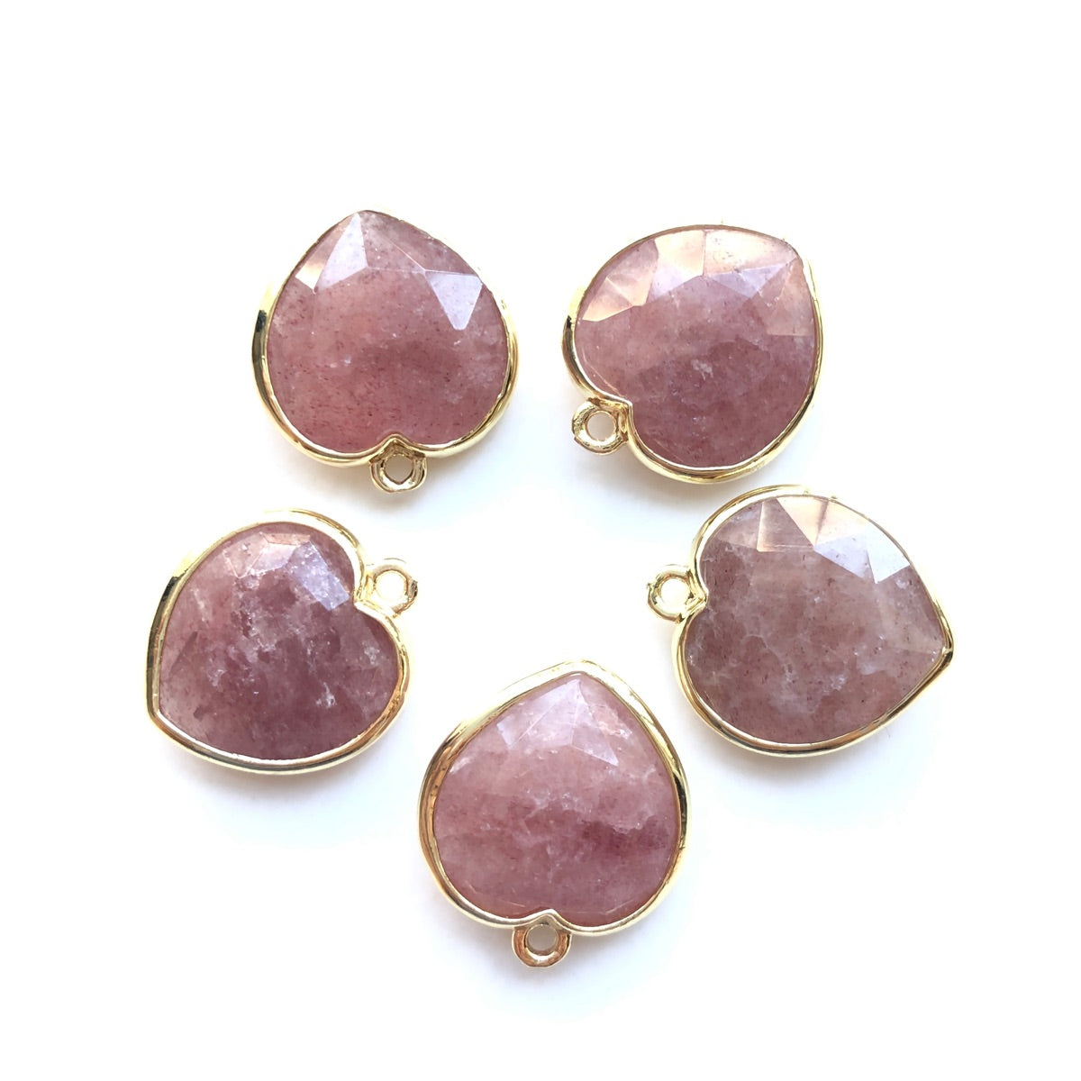 5pcs/Lot Gold Plated Bezel Natural Labradorite Amethyst Tiger Eye Rose Quartz Faceted Heart Pendants Strawberry Quartz Stone Charms New Charms Arrivals Charms Beads Beyond