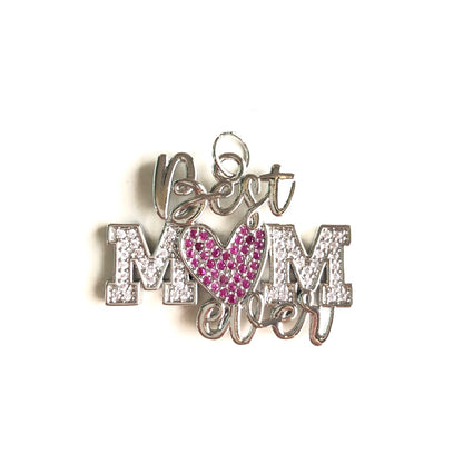 10pcs/lot CZ Pave Best Mom Ever Word Charms-Mother's Day Silver CZ Paved Charms Mother's Day New Charms Arrivals Words & Quotes Charms Beads Beyond