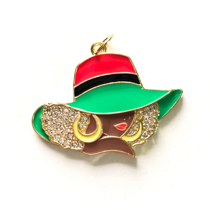 10pcs/lot CZ Paved Red Black Green Hat Afro Black Girl Charms for Juneteenth Awareness CZ Paved Charms Afro Girl/Queen Charms Juneteenth & Black History Month Awareness New Charms Arrivals Charms Beads Beyond