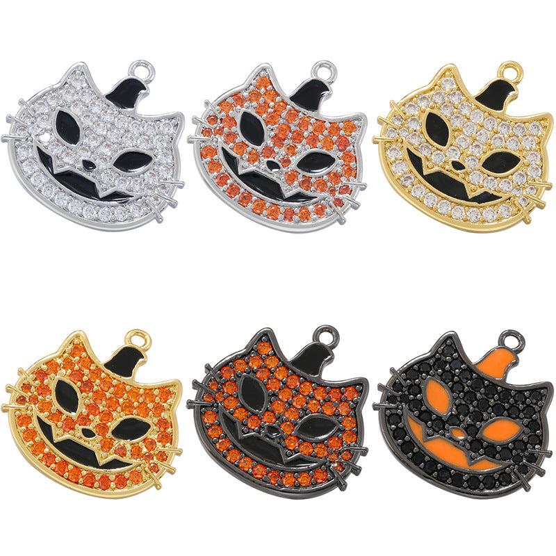 10pcs/lot CZ Paved Pumpkin Cat Charm for Halloween Mix Colors CZ Paved Charms Halloween Charms Charms Beads Beyond