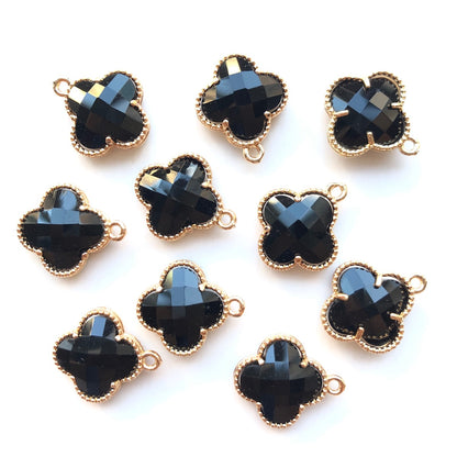 10pcs/Lot Gold Plated Glass Crystal Clover Flower Charms Black Stone Charms Flower Glass Beads New Charms Arrivals Charms Beads Beyond