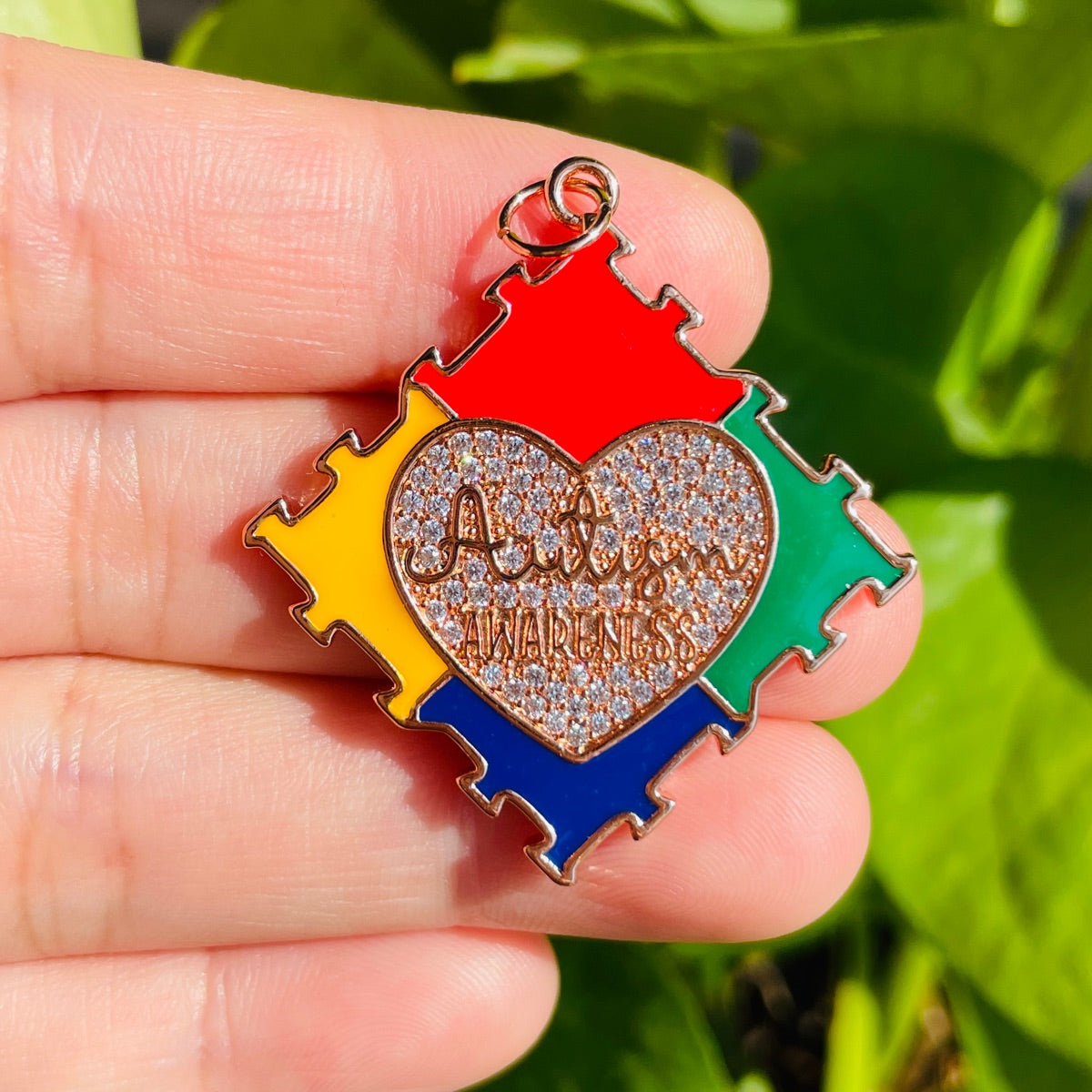 10pcs/lot CZ Pave Enamel Autism Awareness Puzzle Charms CZ Paved Charms Autism Awareness New Charms Arrivals Charms Beads Beyond