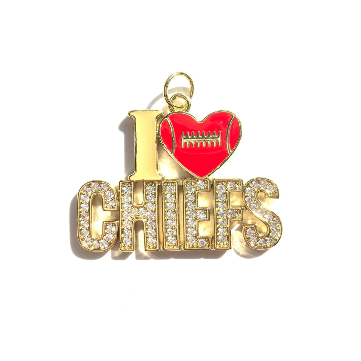 10pcs/lot CZ Paved I Love Chiefs Football Word Charms Gold CZ Paved Charms American Football Sports New Charms Arrivals Charms Beads Beyond