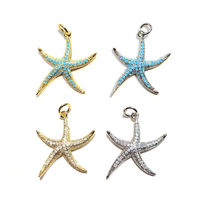 10pcs/lot Clear Turquoise CZ Paved Starfish Charms