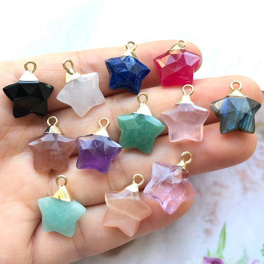 5pcs/Lot Gold Plated Natural Amethyst Labradorite Black Onyx Red Agate Faceted Star Charms Mix Random Colors Stone Charms New Charms Arrivals Charms Beads Beyond