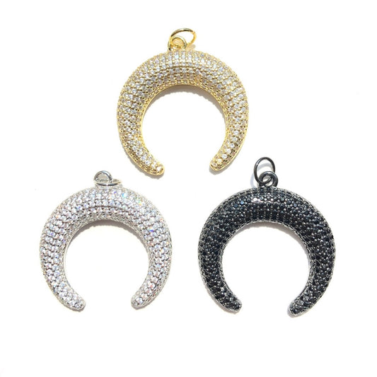 5-10pcs/lot 30.2*29.5mm Big Size CZ Paved Moon Charms