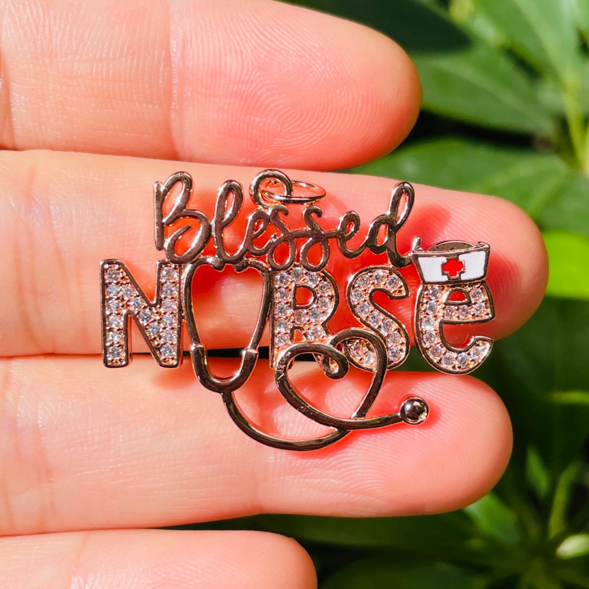 10pcs/lot CZ Pave Stethoscope Blessed Nurse Word Charms Nurse's Day CZ Paved Charms New Charms Arrivals Nurse Inspired Charms Beads Beyond