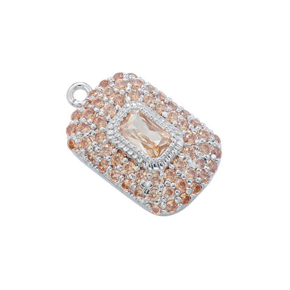 10pcs/lot Small Size Colorful Diamond CZ Pave Rectangle Charms Champagne on Silver CZ Paved Charms Colorful Zirconia Diamond Small Sizes Charms Beads Beyond