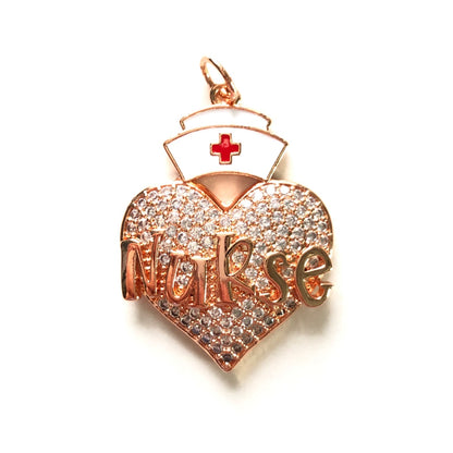 10pcs/lot CZ Pave Nurse Cap Heart Word Charms Nurse's Day CZ Paved Charms New Charms Arrivals Nurse Inspired Charms Beads Beyond