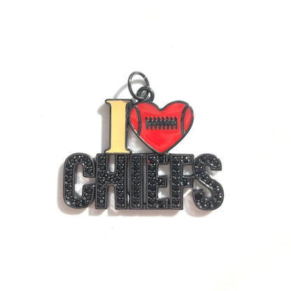 10pcs/lot CZ Paved I Love Chiefs Football Word Charms Black on Black CZ Paved Charms American Football Sports New Charms Arrivals Charms Beads Beyond