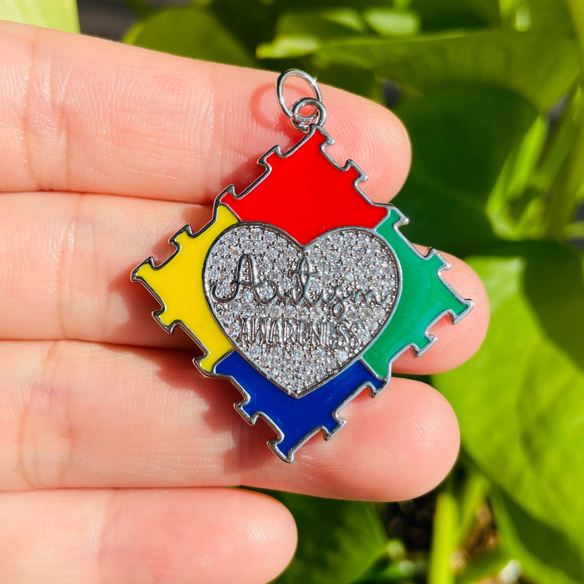 10pcs/lot CZ Pave Enamel Autism Awareness Puzzle Charms CZ Paved Charms Autism Awareness New Charms Arrivals Charms Beads Beyond