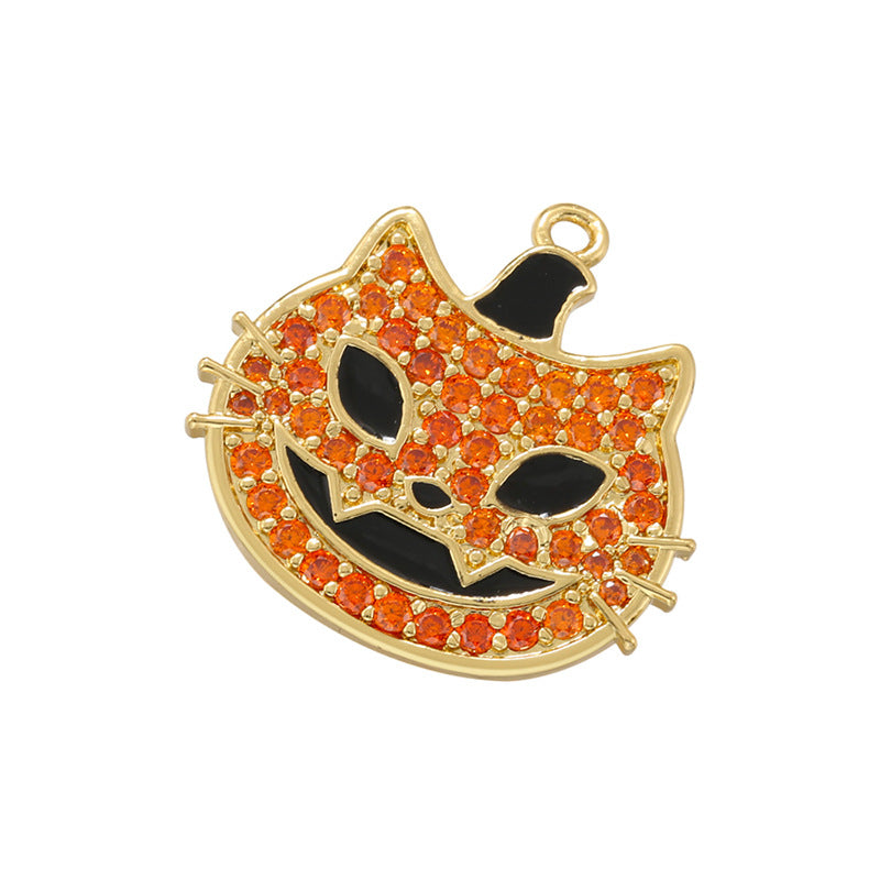 10pcs/lot CZ Paved Pumpkin Cat Charm for Halloween Orange on Gold CZ Paved Charms Halloween Charms Charms Beads Beyond