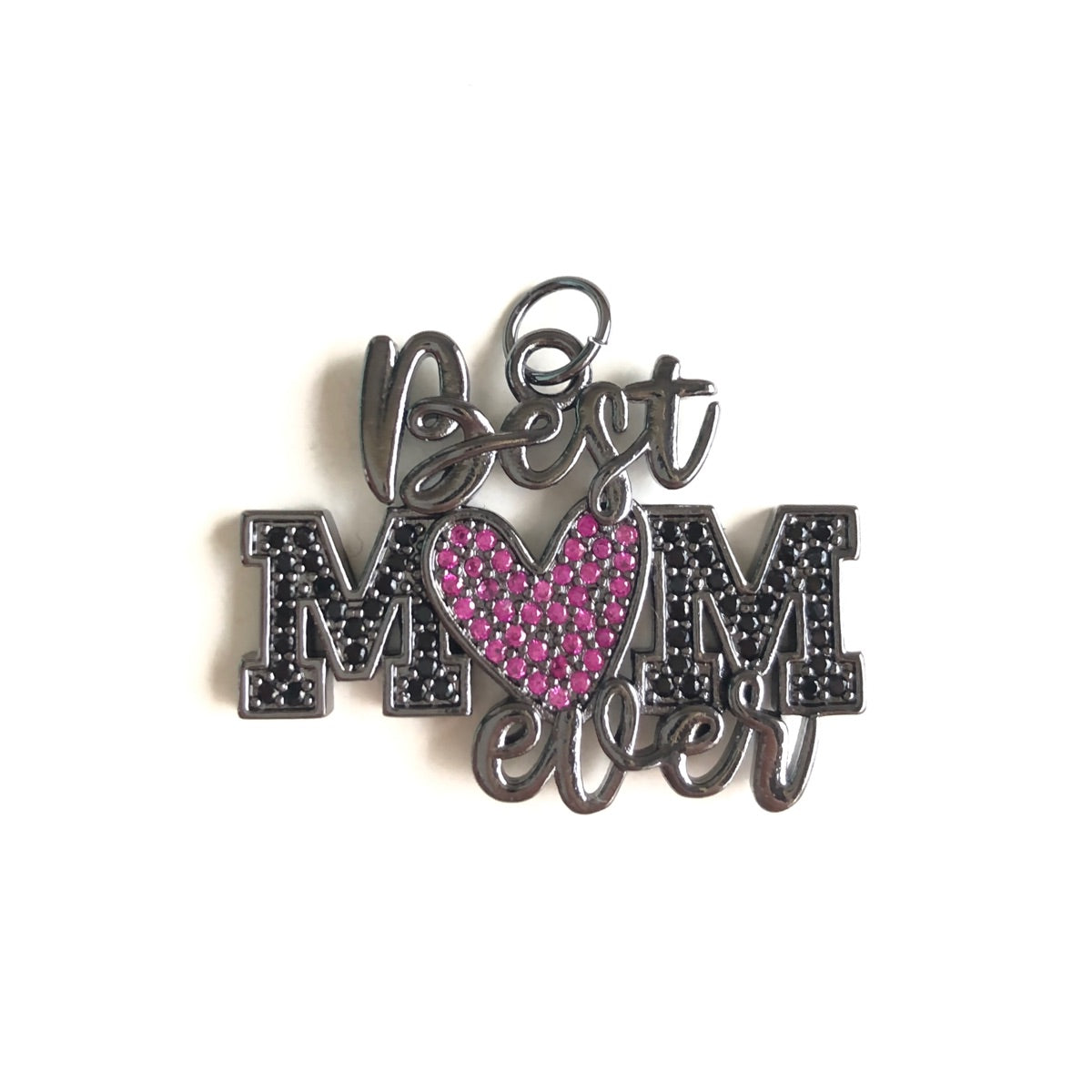 10pcs/lot CZ Pave Best Mom Ever Word Charms-Mother's Day Black on Black CZ Paved Charms Mother's Day New Charms Arrivals Words & Quotes Charms Beads Beyond