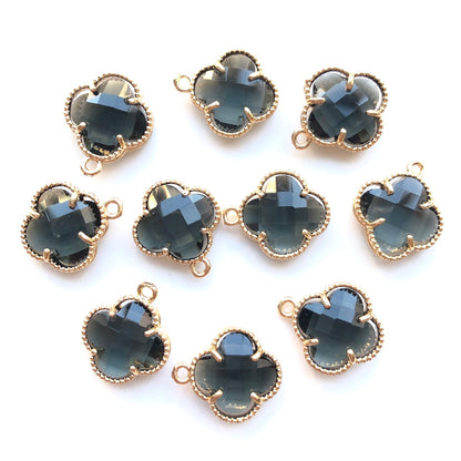 10pcs/Lot Gold Plated Glass Crystal Clover Flower Charms Clear Black Stone Charms Flower Glass Beads New Charms Arrivals Charms Beads Beyond