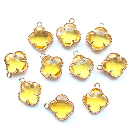 10pcs/Lot Gold Plated Glass Crystal Clover Flower Charms Yellow Stone Charms Flower Glass Beads New Charms Arrivals Charms Beads Beyond