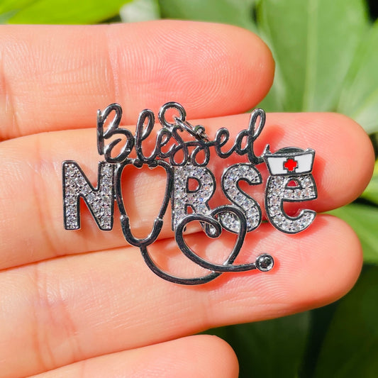 10pcs/lot CZ Pave Stethoscope Blessed Nurse Word Charms Nurse's Day CZ Paved Charms New Charms Arrivals Nurse Inspired Charms Beads Beyond