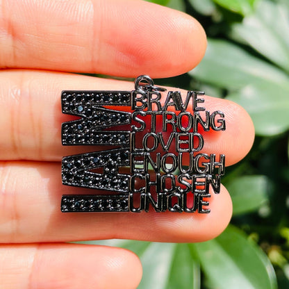 10pcs/lot CZ I Am Brave Strong Loved Enough Chosen Unique Word Charms CZ Paved Charms New Charms Arrivals Words & Quotes Charms Beads Beyond
