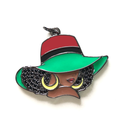 10pcs/lot CZ Paved Red Black Green Hat Afro Black Girl Charms for Juneteenth Awareness CZ Paved Charms Afro Girl/Queen Charms Juneteenth & Black History Month Awareness New Charms Arrivals Charms Beads Beyond
