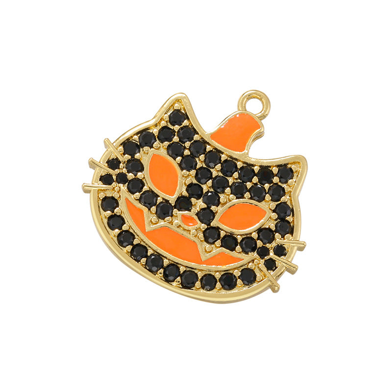 10pcs/lot CZ Paved Pumpkin Cat Charm for Halloween Black on Gold CZ Paved Charms Halloween Charms Charms Beads Beyond