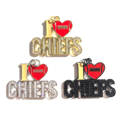 10pcs/lot CZ Paved I Love Chiefs Football Word Charms Mix Colors CZ Paved Charms American Football Sports New Charms Arrivals Charms Beads Beyond