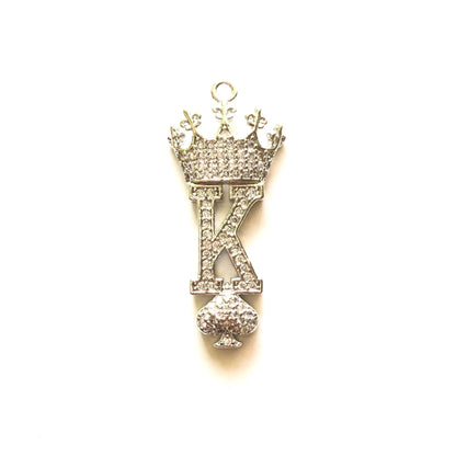 10pcs/lot 34*15mm CZ Paved King of Spades Charms Silver CZ Paved Charms Queen Charms Words & Quotes Charms Beads Beyond