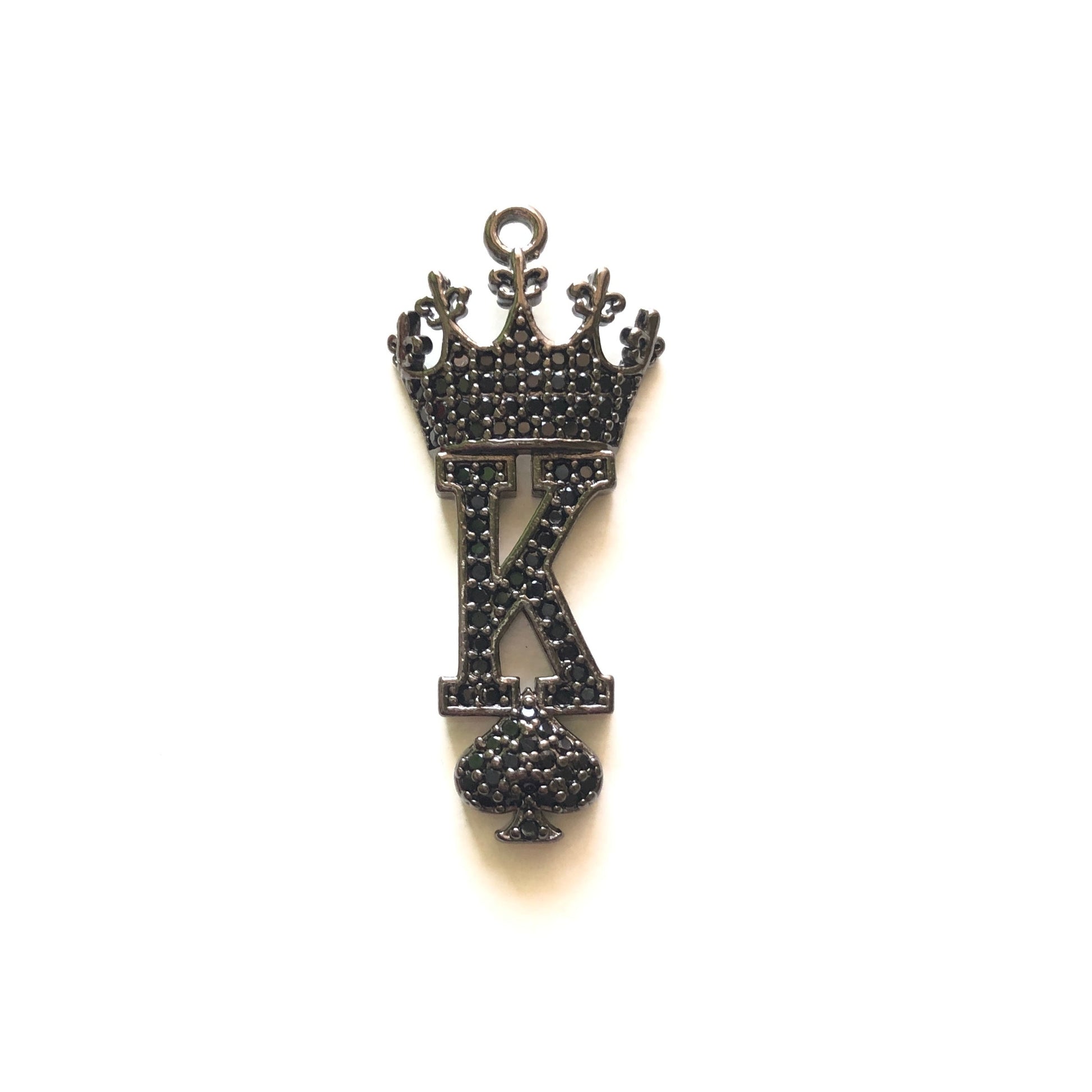 10pcs/lot 34*15mm CZ Paved King of Spades Charms Black on Black CZ Paved Charms Queen Charms Words & Quotes Charms Beads Beyond