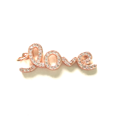 10pcs/lot 31*12mm CZ Paved LOVE Charms Rose Gold CZ Paved Charms Love Letters Words & Quotes Charms Beads Beyond