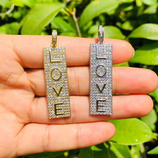 10pcs/lot 46*12mm CZ Paved Love Charms CZ Paved Charms Love Letters Word Tags Charms Beads Beyond