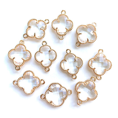 10pcs/Lot Gold Plated Glass Crystal Clover Flower Connectors Clear Stone Charms Flower Glass Beads New Charms Arrivals Charms Beads Beyond